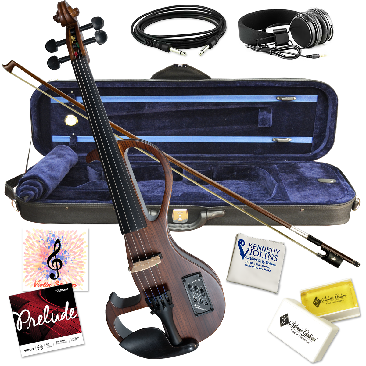 CLEARANCE Bunnel Edge Zebrano Electric Violin Outfit Kennedy Violins